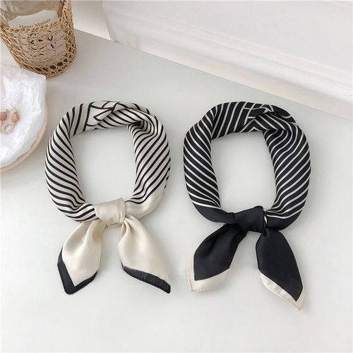 LUNA&DOLPHIN Silk Scarf - Fashionable Striped Neckerchief 55x55cm