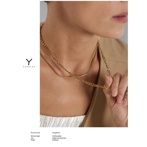 Yhpup Stainless Steel Layered Chain Necklace for Women Metal Texture Collar Trendy Necklace Jewelry бижутерия для