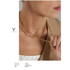 Yhpup Stainless Steel Layered Chain Necklace for Women Metal Texture Collar Trendy Necklace Jewelry бижутерия для