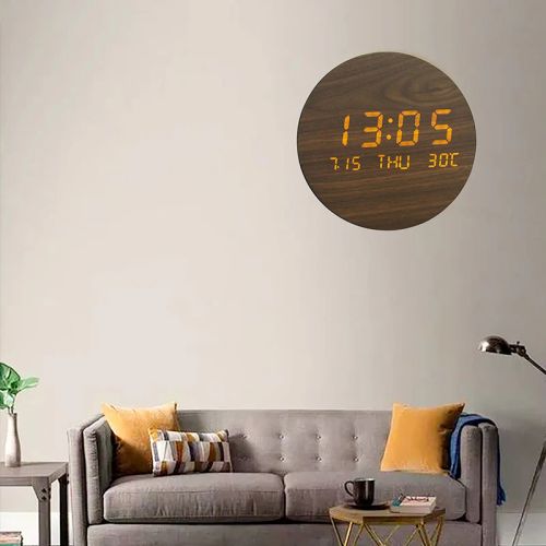 Dreamburgh Multi-Function Wooden Wall Clock with LED Display for Home