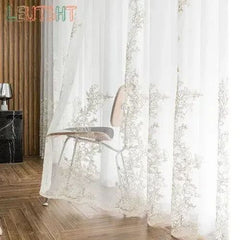 LEUTSHT Floral Embroidered Translucent Window Curtains for Home & Office