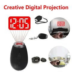 Creative Mini LED Clock Projector with Keychain Function & Night Light - black