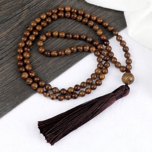 RaeRina Vintage Wooden Beads Necklace for Yoga Meditation - Long Necklace