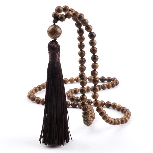RaeRina Vintage Wooden Beads Necklace for Yoga Meditation - Long Necklace