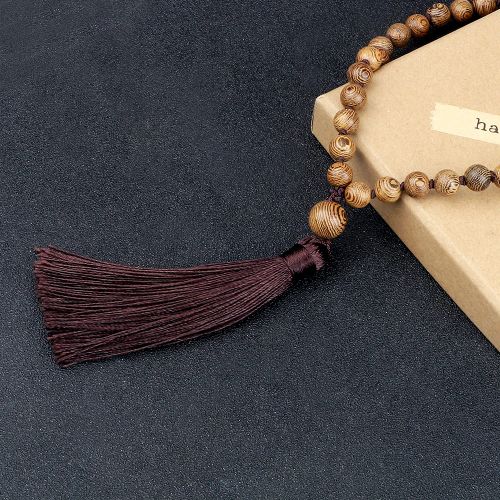 RaeRina Vintage Wooden Beads Necklace for Yoga Meditation - Long Necklace