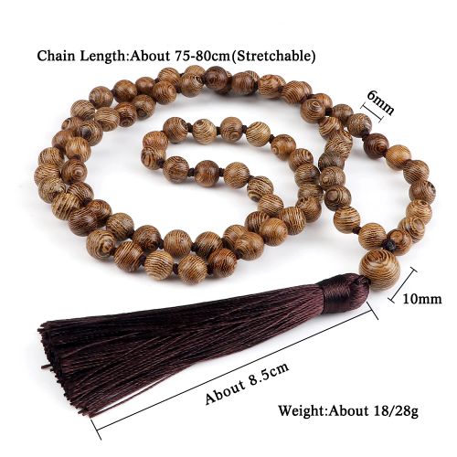 RaeRina Vintage Wooden Beads Necklace for Yoga Meditation - Long Necklace