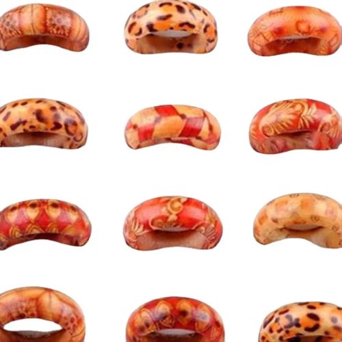 Huyali Vintage Wooden Rings Set - Trendy Mood Tracker Rings - 10pcs - Blue