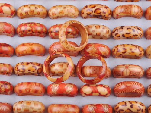 Huyali Vintage Wooden Rings Set - Trendy Mood Tracker Rings - 10pcs - Blue