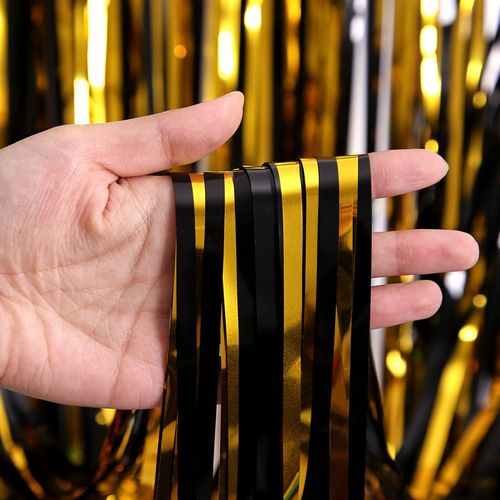 MicroPlush Black Gold Foil Curtain Backdrop - Elegant Party Decoration