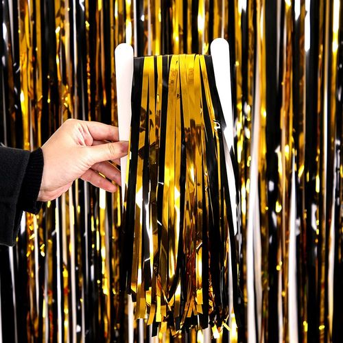 MicroPlush Black Gold Foil Curtain Backdrop - Elegant Party Decoration