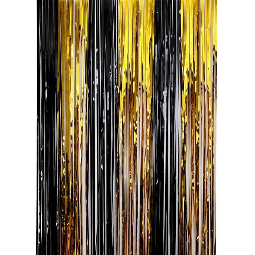 MicroPlush Black Gold Foil Curtain Backdrop - Elegant Party Decoration