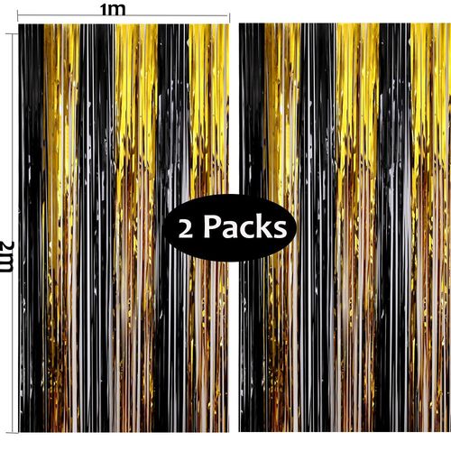MicroPlush Black Gold Foil Curtain Backdrop - Elegant Party Decoration