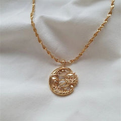 Moon Pendant Necklace - Vintage Gold Fashion Statement Accessory - Gold