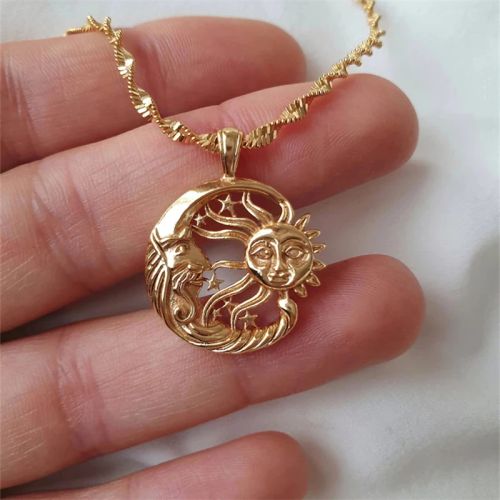 Moon Pendant Necklace - Vintage Gold Fashion Statement Accessory - Gold