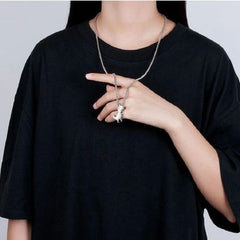 MQHH Punk Dinosaur Pendant Necklace - Trendy Fashion Accessory - 70cm