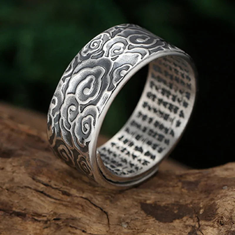 Pixiu Propitious Cloud Lucky Rings Unisex Retro Silver Adjustable Ring Symbolizes Wealth Brings Luck Jewelry Chinese