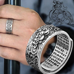 Pixiu Propitious Cloud Lucky Rings Unisex Retro Silver Adjustable Ring Symbolizes Wealth Brings Luck Jewelry Chinese