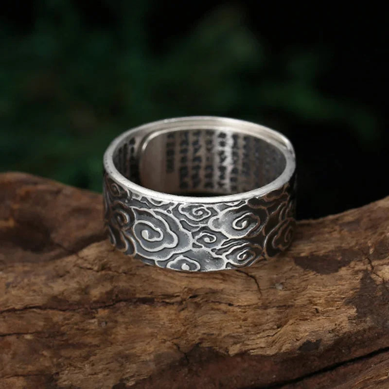 Pixiu Propitious Cloud Lucky Rings Unisex Retro Silver Adjustable Ring Symbolizes Wealth Brings Luck Jewelry Chinese