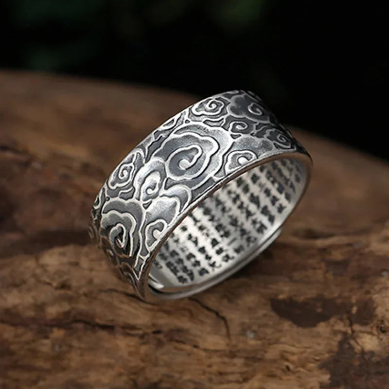 Pixiu Propitious Cloud Lucky Rings Unisex Retro Silver Adjustable Ring Symbolizes Wealth Brings Luck Jewelry Chinese