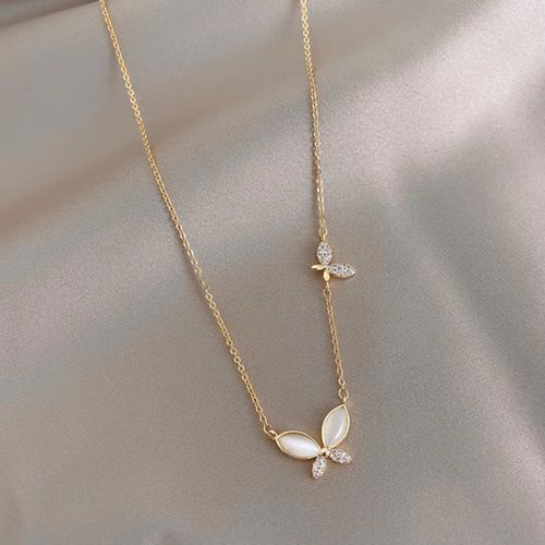 Kuziduocai Stainless Steel Butterfly Necklace - Elegant Fashion Accessory - Gold