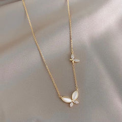 Kuziduocai Stainless Steel Butterfly Necklace - Elegant Fashion Accessory - Gold