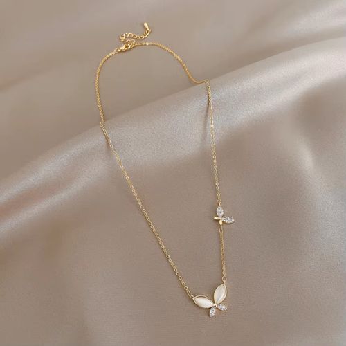 Kuziduocai Stainless Steel Butterfly Necklace - Elegant Fashion Accessory - Gold