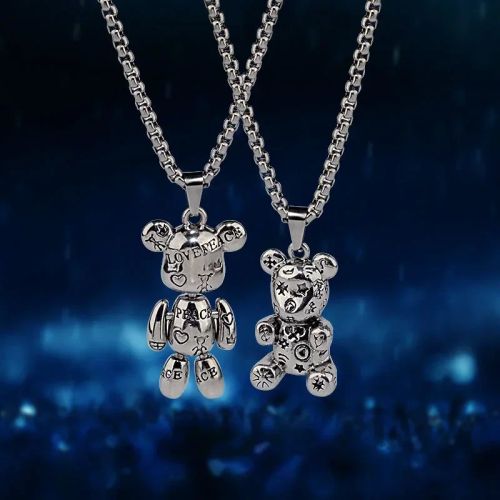 Zkceenier Rotatable Bear Pendant | Trendy Stainless Steel Necklace