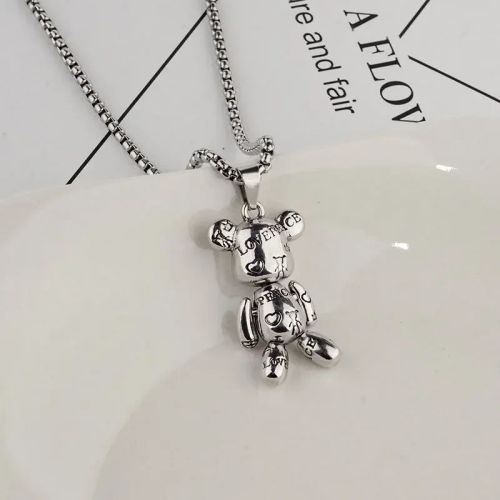 Zkceenier Rotatable Bear Pendant | Trendy Stainless Steel Necklace