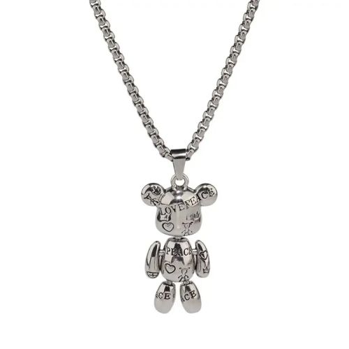 Zkceenier Rotatable Bear Pendant | Trendy Stainless Steel Necklace