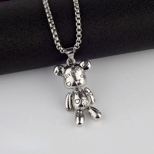 Zkceenier Rotatable Bear Pendant | Trendy Stainless Steel Necklace