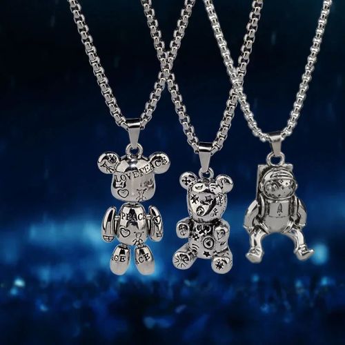Zkceenier Rotatable Bear Pendant | Trendy Stainless Steel Necklace