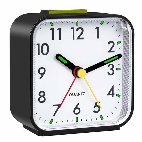 Silent Analogue Alarm Clock with Night Light & Snooze Function - black