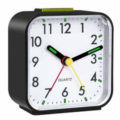 Silent Analogue Alarm Clock with Night Light & Snooze Function - black