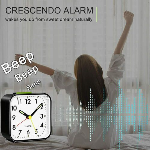 Silent Analogue Alarm Clock with Night Light & Snooze Function - black