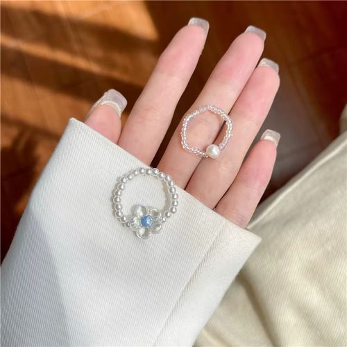 Rinhoo Sparkling Pearl Beaded Rings Set - Trendy Cocktail Rings for Any Occasion - RI22Y0465