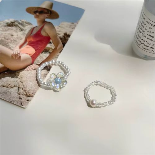 Rinhoo Sparkling Pearl Beaded Rings Set - Trendy Cocktail Rings for Any Occasion - RI22Y0465