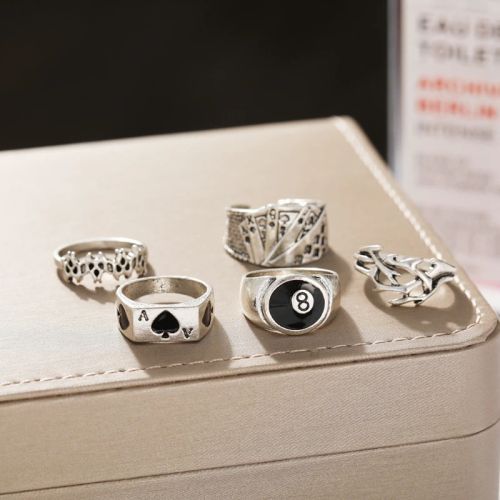 OOTDTY High Polish Exquisite Rings Set - 5pcs Fashion Cocktail Rings