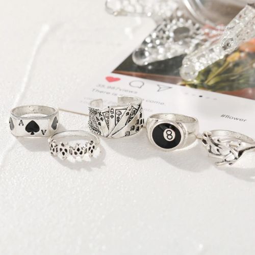 OOTDTY High Polish Exquisite Rings Set - 5pcs Fashion Cocktail Rings