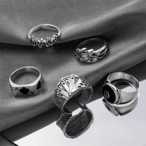 OOTDTY High Polish Exquisite Rings Set - 5pcs Fashion Cocktail Rings