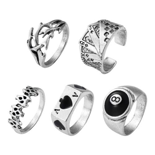 OOTDTY High Polish Exquisite Rings Set - 5pcs Fashion Cocktail Rings
