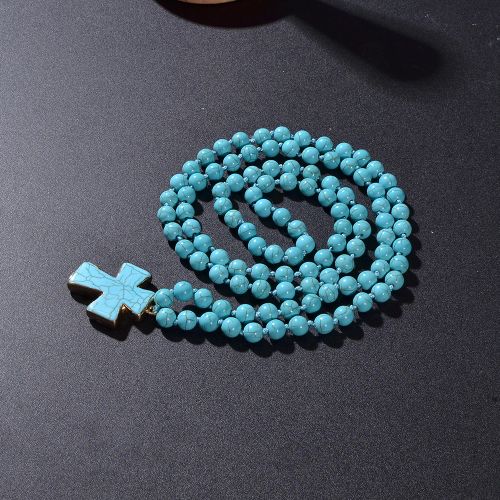 Showboho Blue Turquoise Beaded Necklace for Meditation & Prayer