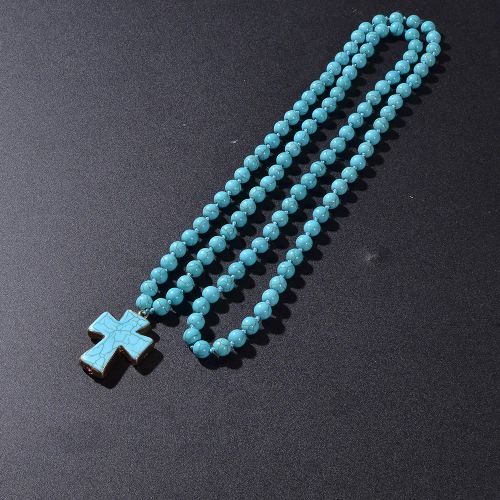 Showboho Blue Turquoise Beaded Necklace for Meditation & Prayer