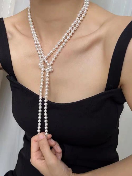 QIMOIR Long Drop Glass Necklace - Elegant Multi-layer Necklace Accessory