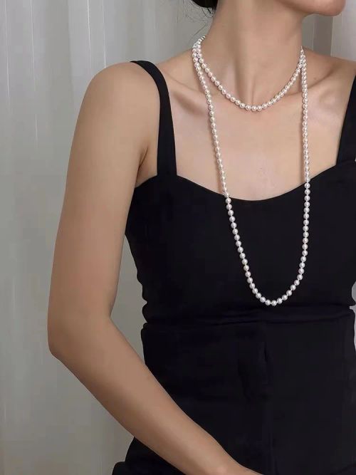 QIMOIR Long Drop Glass Necklace - Elegant Multi-layer Necklace Accessory