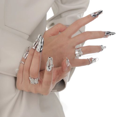 FanYin Geometric Metal Rings Set - Trendy Party jewellery