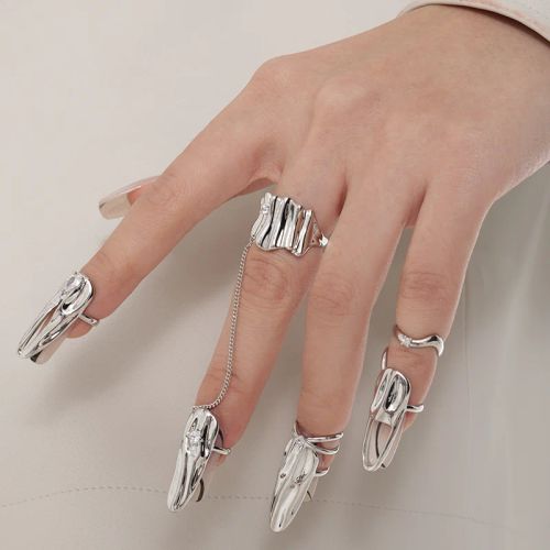 FanYin Geometric Metal Rings Set - Trendy Party jewellery
