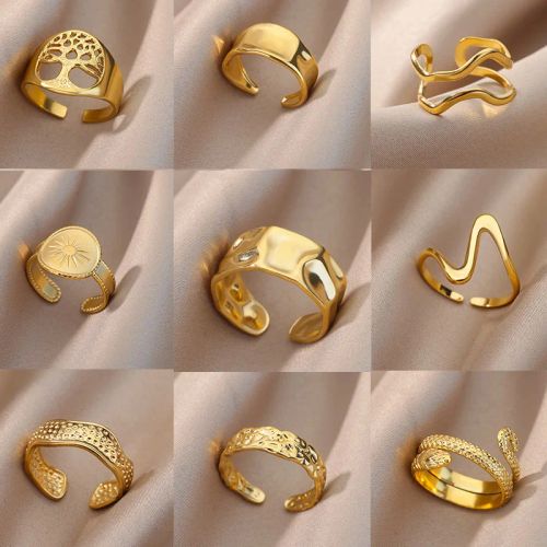Elegant Geometric Stainless Steel Open Rings for Trendy Couples
