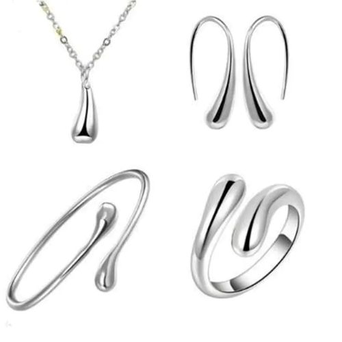 Exquisite Electroplated Water Drop Style Necklace & Earring Set - Four sets of silver