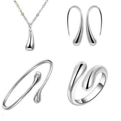 Exquisite Electroplated Water Drop Style Necklace & Earring Set - Four sets of silver