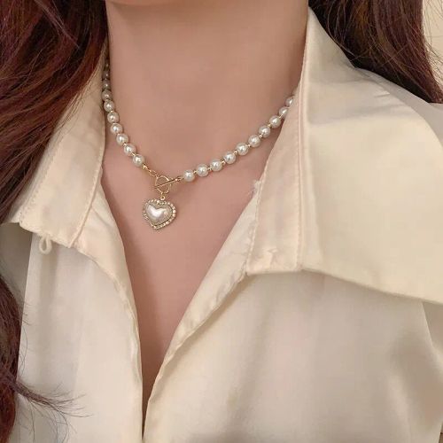 Elegant Heart Pendant Pearl Necklace - Affordable Sophistication